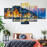 Painting by Numbers Art Landscape City At The Harbor with Boats 5 Panel